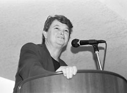Sheila Kuehl speaking at a podium